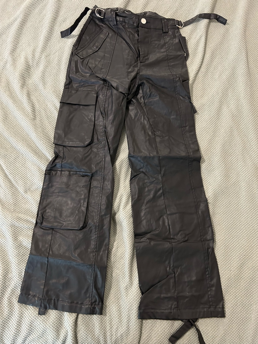Maniere De Voir Faux Leather Black Cargo Pants